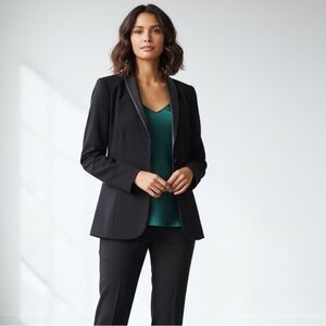 Lord & Taylor Tuxedo Leather Collar Black Blazer Sz 10